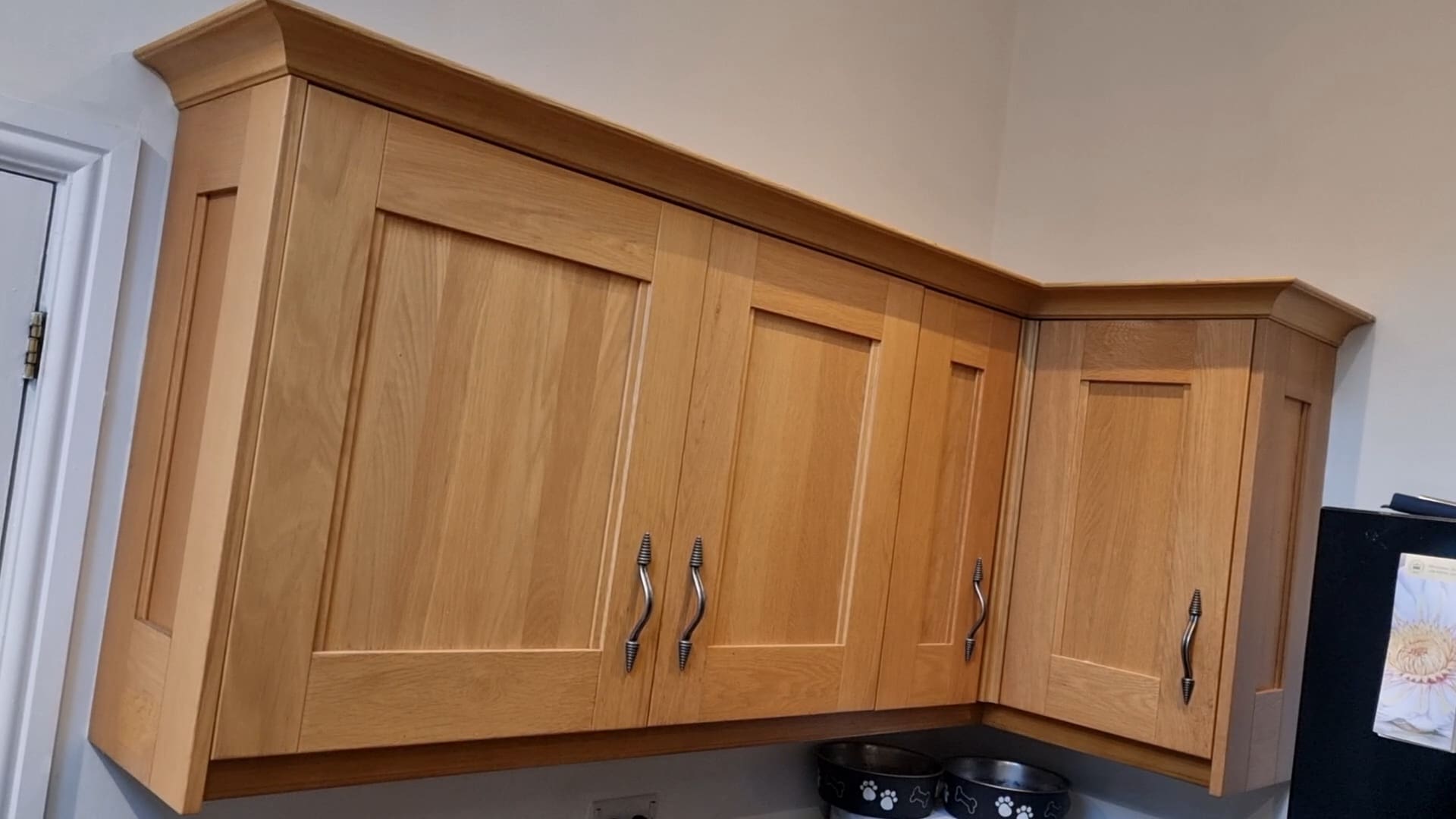 Timber kitchen wall cabinets before spraying in Derby