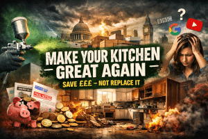 Kitchen cabinet spray painting in Derby - Cost of living crisis, ideas on how to revamp your kitchen. money saving ideas, kitchen handles, kitchen knobs. Kitchen spray painting services for homeowners